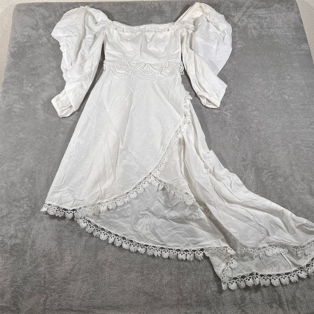 Anthropologie White Lace-Trim Off-Shoulder Midi Dress